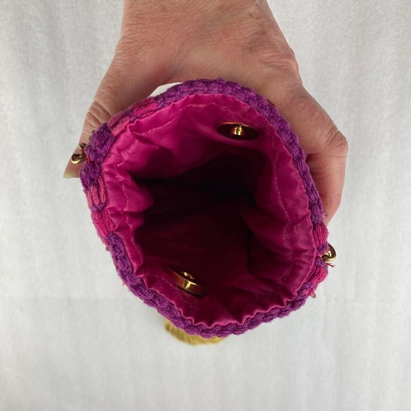 Small Cell Phone Club Purse Bag Handbag Beaded Satin Butterfly Tassel Chain Pink - Picture 4 of 6